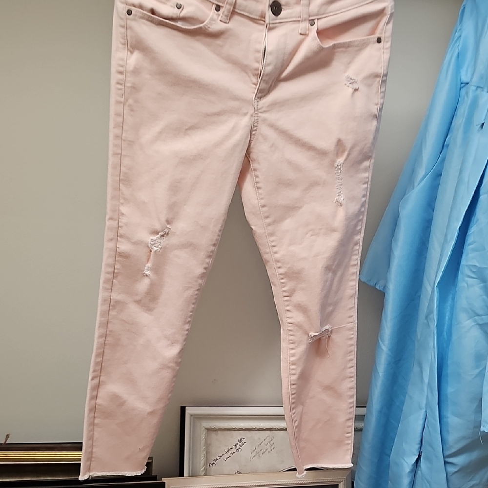 Womens LC Lauren Conrad Light Pink Distressed Ankle Heart Pocket Jeans Like New